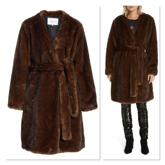 FRAME Faux Mink Fur Robe Coat